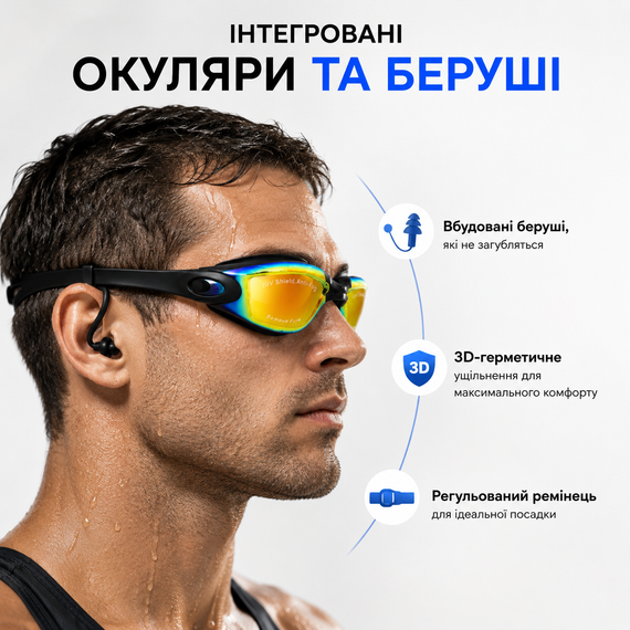 Окуляри для спортивного плавання, змагань та басейну стартові з 3D-технологією пам'яті та берушами | Зображення 3