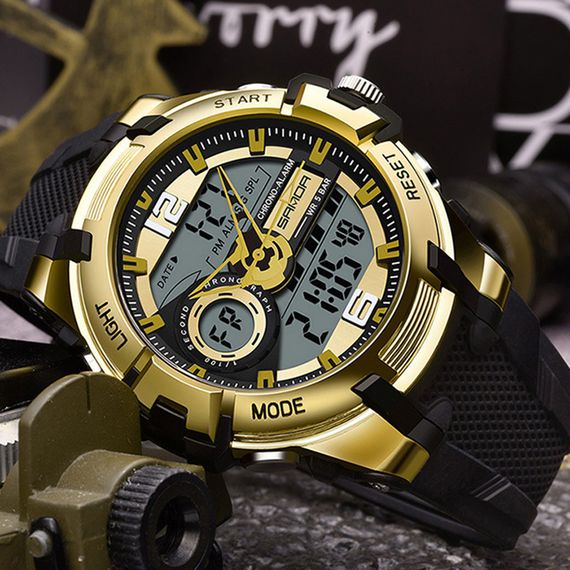 Чоловічий годинник Sanda 6015 Black-Gold | Зображення 1