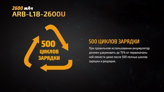 Акумулятор 18650 Fenix (2600 mAh) micro usb зарядка | Зображення 7