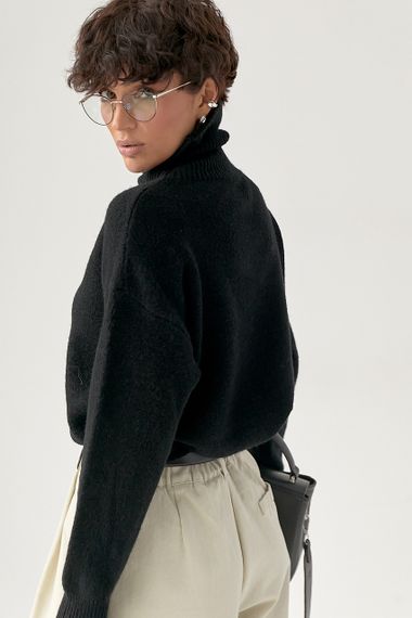 В'язаний теплий базовий гольф - чорний цвет, ONE SIZE (є розміри) | Зображення 1