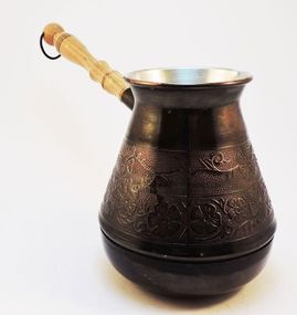 Турка медная 450 мл Цветочный орнамент тёмная джезва ручная работа кофеварка для кофе