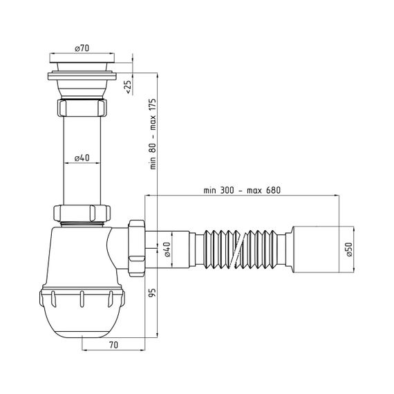 Сифон для кухонної мийки ANIplast 1 1/2''х40 мм з різьбовим випуском A0115EU | Зображення 1