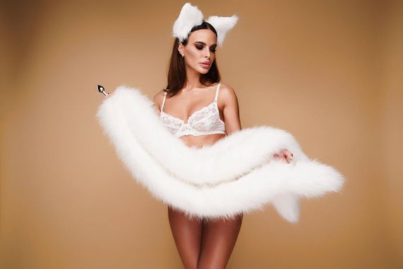 Анальный тройной меховой хвост без пробки, Белый OKOVA 100 см. sexstyle