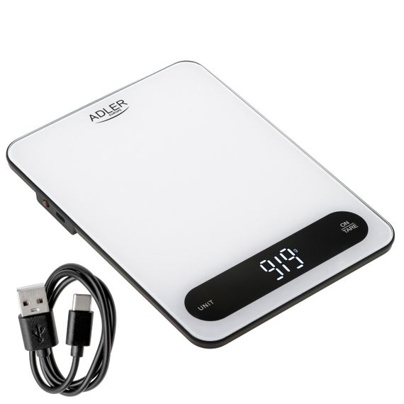 Кухонні ваги Adler AD 3177 WB до 10 кг, точність 1 г, USB-C, електронні