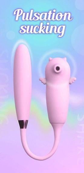 Двойной вибратор с вакуумной стимуляцией Viola с пульсацией и подогревом, розовый sexstyle | Зображення 5