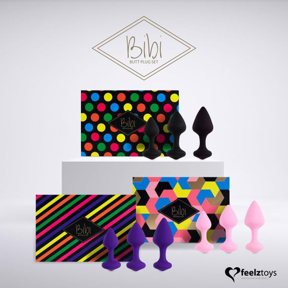 Набор силиконовых анальных пробок FeelzToys - Bibi Butt Plug Set 3 pcs Black | Зображення 5