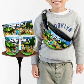 Набор: детская сумка-бананка+кружка Майнкрафт "Minecraft" 32х15см,бананка для мальчика через плечо (00914)