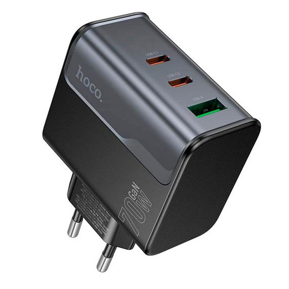 СЗУ 110-240V HOCO CS75A 2USB-C+1xUSB, PD70W+QC 3.0, Black, Blister