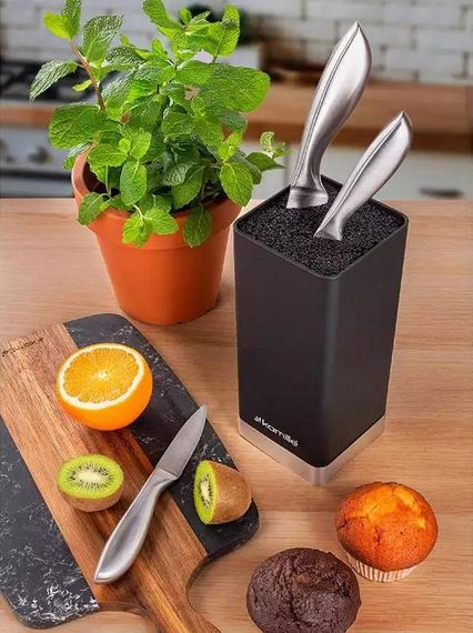 Підставка Kamille Black&Silver, колода для ножів 9.5х9.5х22см з поліпропіленовим наповнювачем | Зображення 1