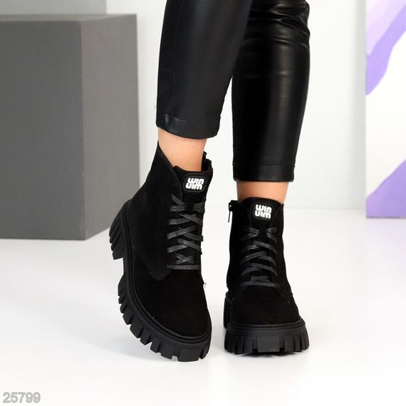 Чорні зимові черевики берці натуральна замша актуальный дизайн | Зображення 6