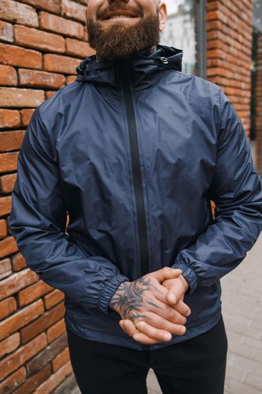 Чоловіча ветровка на блискавці з капюшоном підкладка сітка колір темно-синій, розмір S  BD0024 | Зображення 2