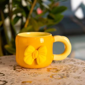 Кубок порцелянова з магнітом Бант 400 (мл) подарункова кружка прикольна чашка для дітей на подарунок Жовтий з бежевим FM-52B