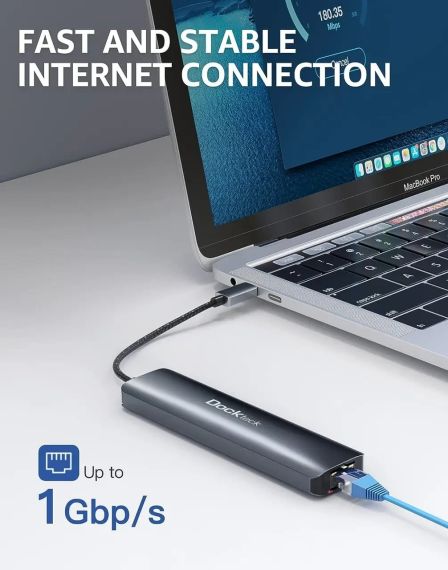 Концентратор USB хаб адаптер Dockteck 7-в-1 HDMI 4K RJ45 100 Вт | Зображення 5