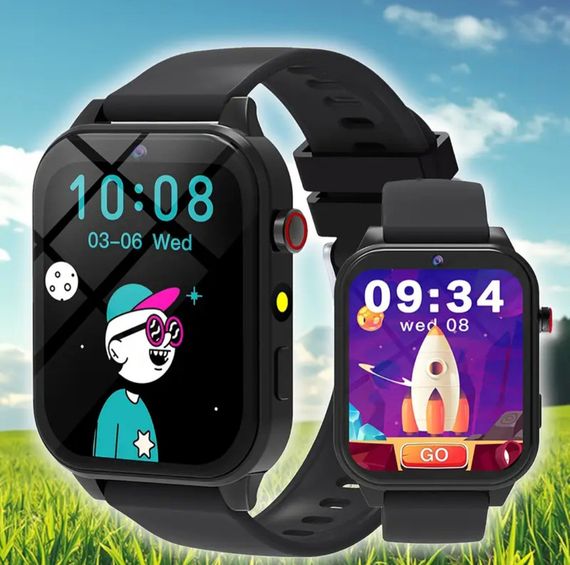 Дитячий розумний годинник із камерою, іграми, моніторингом сну, крокомірром, будильником, ліхтариком та ін. Чорний