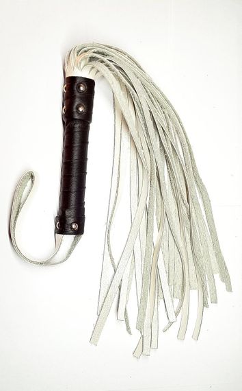 Флогер комбінований зі шкіряною ручкою 31 хвостом завдовжки 36 см Білий перламутр sexstyle