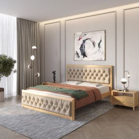 Двоспальне дерев'яне ліжко Mebigrand Барселона Б3 Горіх світлий/Аляска 23 (Бежевий) 180х200 см (MBG-12647)