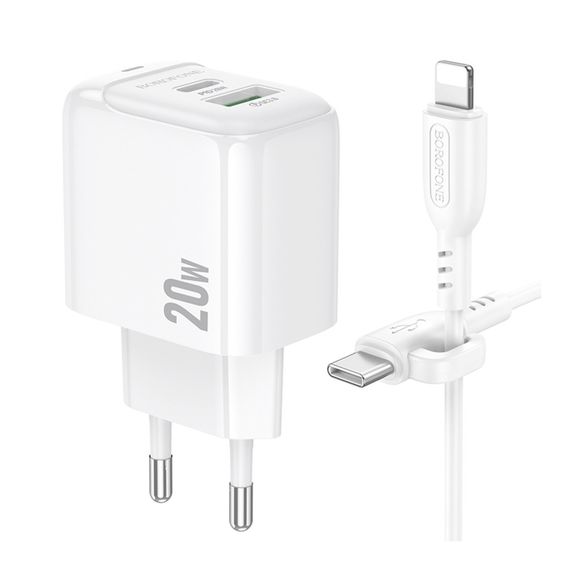Мережевий зарядний пристрій Borofone BAS44A 1USB-C/1USB PD/QC 20W+Type-C to Lightning | Зображення 2