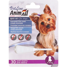 Капли для собак Animall VetLine Spot-on против блох от 4 до 10кг, 2мл