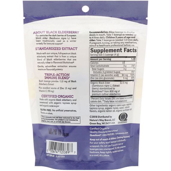 Чорна бузина, смак лимона і меду, Sambucus, Nature's Way, 24 цукерки | Зображення 1