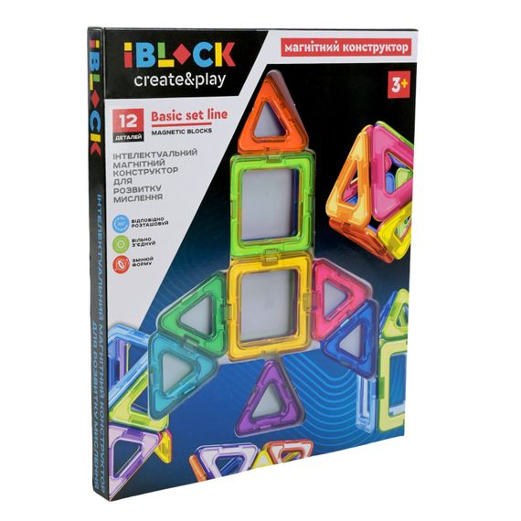 Магнітний конструктор PL-925-04 IBLOCK 12 деталей, у коробці (6906231366271)