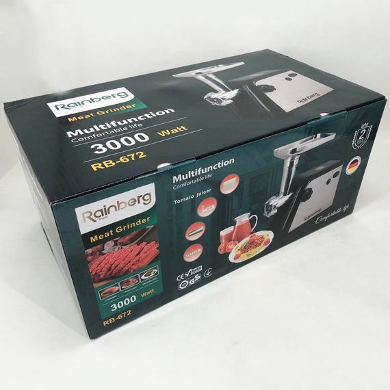 Электромясорубка с реверсом Rainberg RB-672 3000W, Мясорубка электрическая YB-179 металл, професиональна | Зображення 6