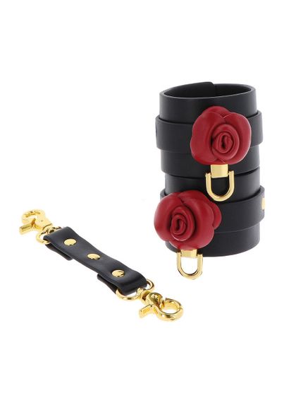 Чорні наручники Taboom Wild Roses Wrist Cuffs з декоративними червоними трояндами Sex Aura | Зображення 3