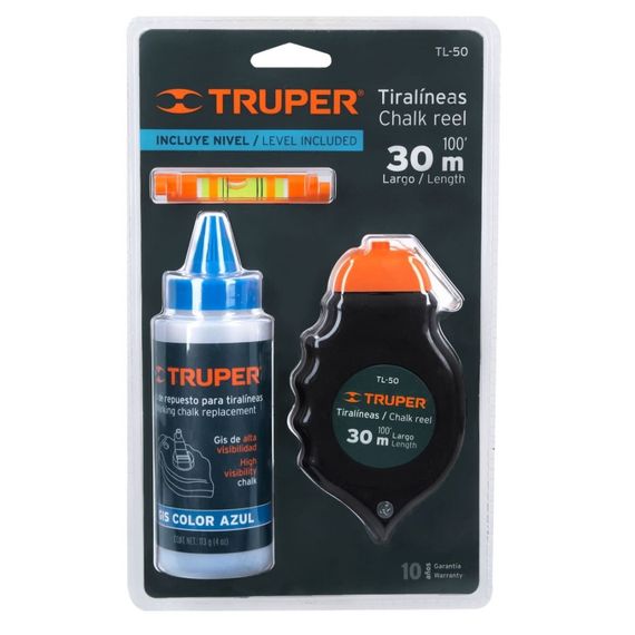 Разметочный шнур Truper 30 м с уровнем и флаконом мелового порошка в комплекте (TL-50) | Зображення 1