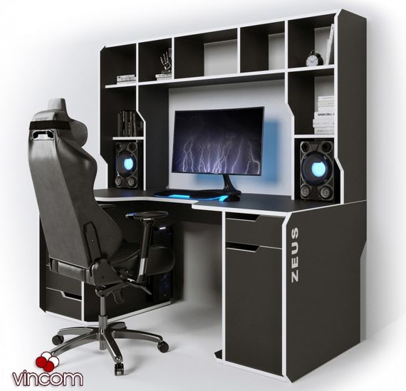 Геймерский стол ZEUS Viking-4S черныйбелый | Зображення 3