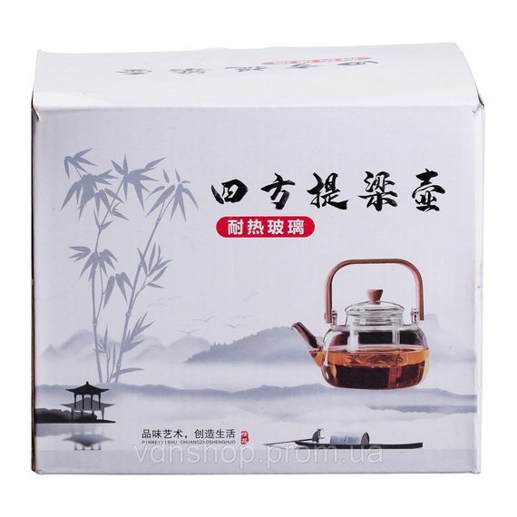 Заварник скляний для чаю 0.8 л Заварний чайник для заварювання з дерев'яною ручкою чорний HP-34-37 | Зображення 5