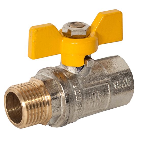 Кран кульовий 1/2" ЗВ жовтий метелик,з проточкою ASСO PN40  21/168