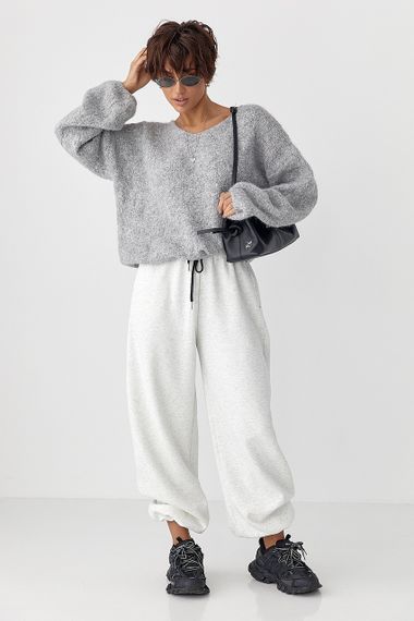 Мохерова кофта з V-подібним вирізом - світло-сірий цвет, ONE SIZE (є розміри) | Зображення 2