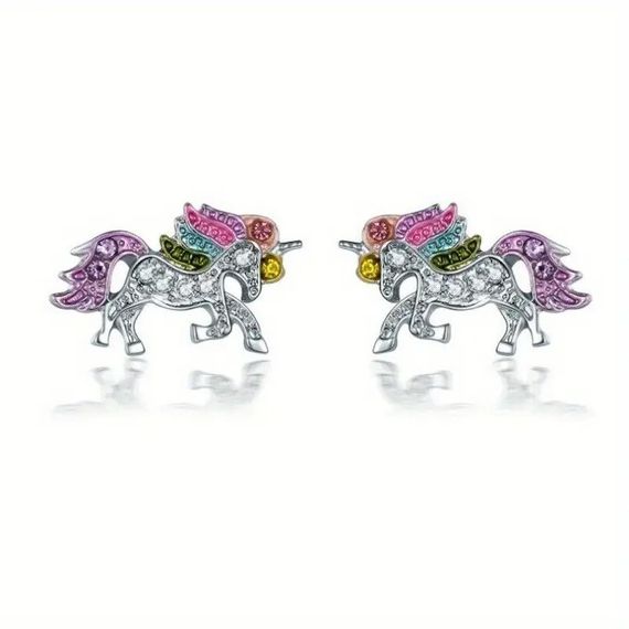 Серьги-гвоздики Liresmina Jewelry единорожки с белыми фианитами 1.2 см LuxAurum017