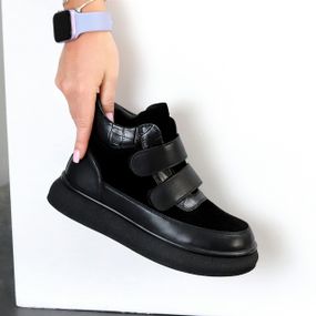 Круті спортивні зимові чорні черевики натуральні на липучках 39