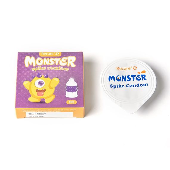 Насадка на член Recare Yellow Monster Spike Condom (презерватив з рядами пухирців та шипів) | Зображення 3