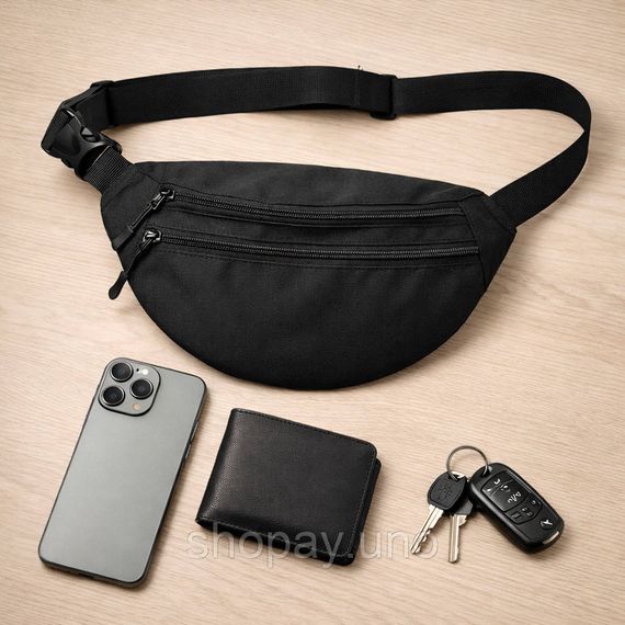 Чоловіча/жіноча бананка з Cordura 1000D, чорна, 3 відділення, водовідштовхувальна | Зображення 4