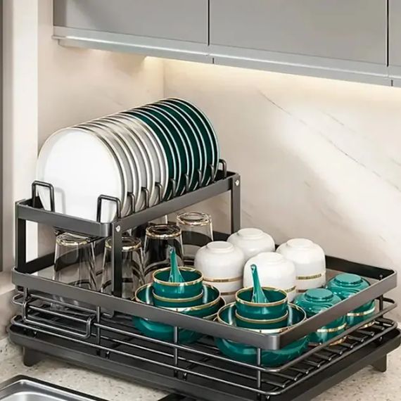 Сушарка для посуду BauTech дворівнева з тримачем для тарілок Чорний | Зображення 3