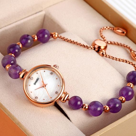Жіночий годинник Skmei 1983PL Purple тонкий браслет з камінням | Зображення 3