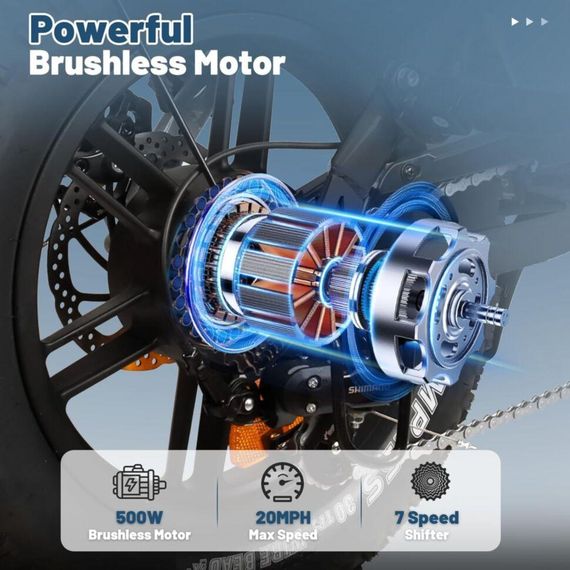 Електровелосипед CRUZZER V8 mini 16" (500W, 36V) — Складаний байк-всюдихід із РК-дисплеєм HC80 та широкими шинами | Зображення 5