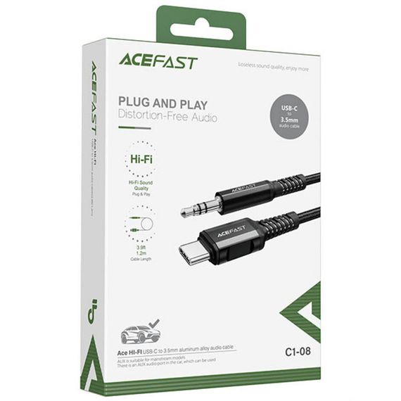 Аудіо кабель Aux Acefast C1-08 (Type-C to AUX 3.5mm) (1m) Black | Зображення 4