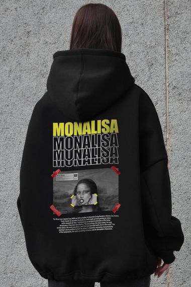 Оверсайз худі толстовка на флісі з капюшоном та принтом Without Monalisa Black | Зображення 4