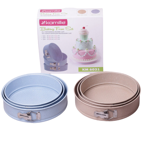 Набір роз'ємних форм для випікання 3шт (24/26/28*6,5см) вуглецева сталь (блакитний,беж) 6031 KAMILLE