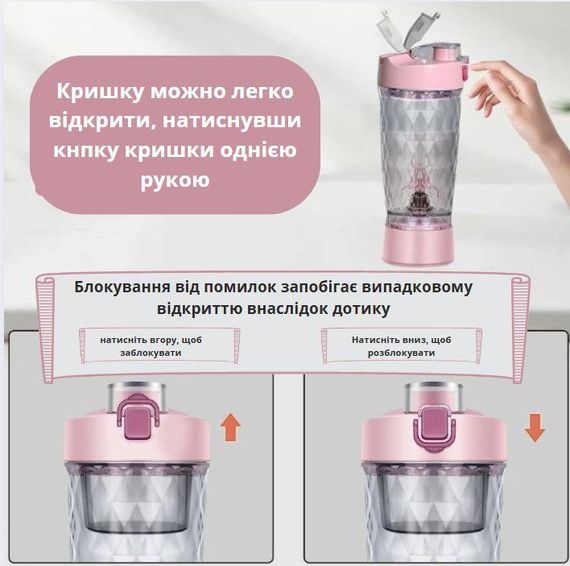 Електричний шейкер 650 мл — Рожевий, акумуляторний з LED-підсвічуванням та контейнером для суміші | Зображення 5