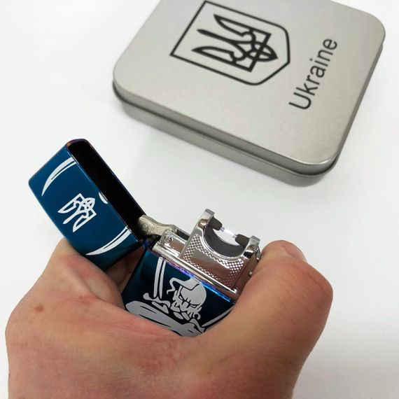 Дугова електроімпульсна запальничка USB Україна (металева коробка) HL-449. Колір: синій | Зображення 2