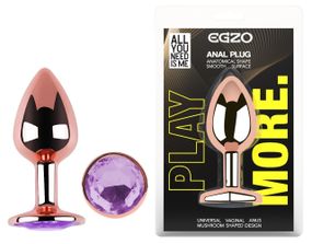 Анальна пробка з кристалом EGZO - Rose Gold Round Plug Amethyst size S Sex Aura