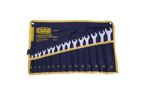 Набор ключей рожково-накидных в чехле CrV 6, 7, 8, 9, 10, 11, 12, 13, 14, 15, 16, 17, 18, 19, 22 (15шт) СИЛА