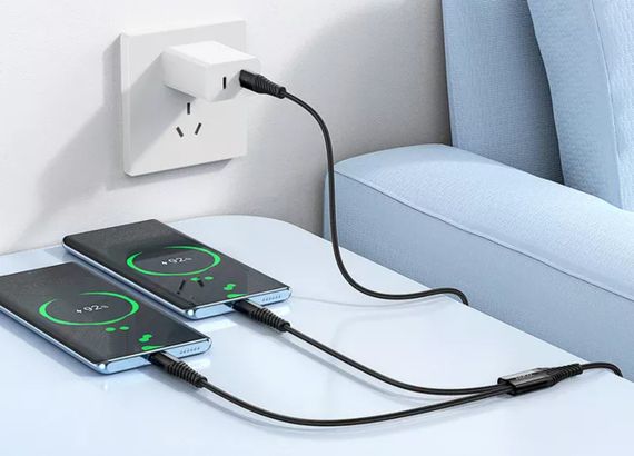 Кабель Hoco X123 2-in-1 USB Type-C to 2×Type-C 2А/1м для заряджання двох пристроїв - Black | Зображення 6