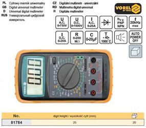 Тестер цифровий універсальний VOREL-81784