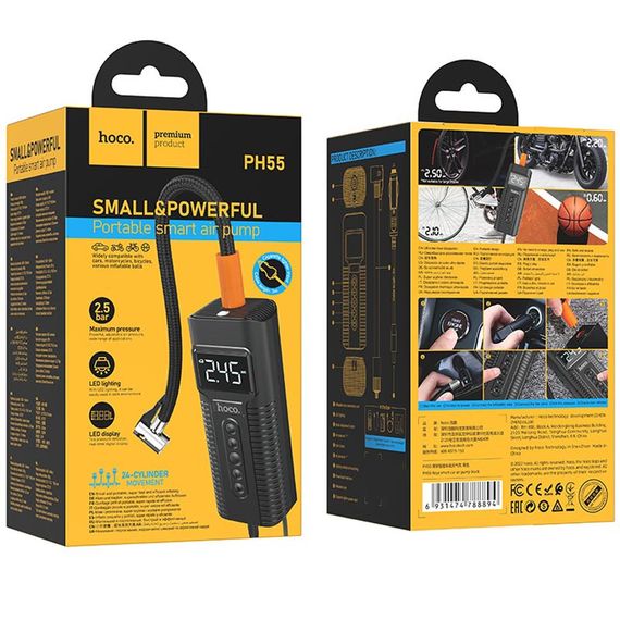 Автомобильный насос Hoco PH55 Roys smart car air pump Black | Зображення 5