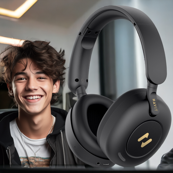 Бездротові навушники з шумопоглинанням HAVIT HV-H655BT PRO ANC  чорні, до 80 год роботи, з чохлом | Зображення 2