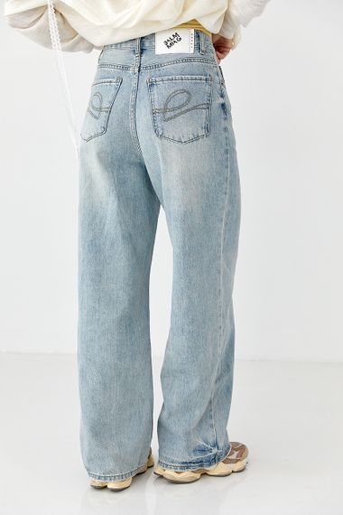 Джинси Wide leg з ефектом бруду - блакитний цвет, S (є розміри) | Зображення 1